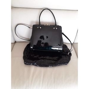 Black Suede Patent leather purse w/ gold